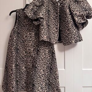 Leopard Print Dress & Puff Sleeve Jacket Set – Matching Two-Piece Outfit